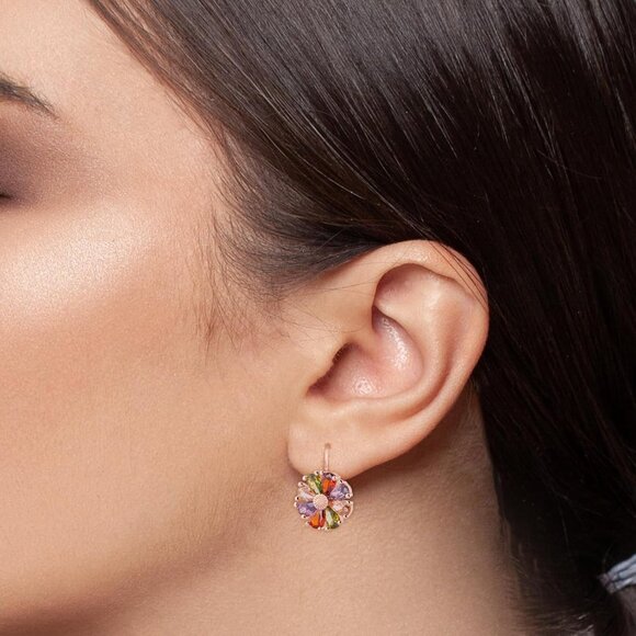 Women's Multi Trendy Beautiful Unique Flower Leverback Vintage Floral Earrings - Picture 2 of 7